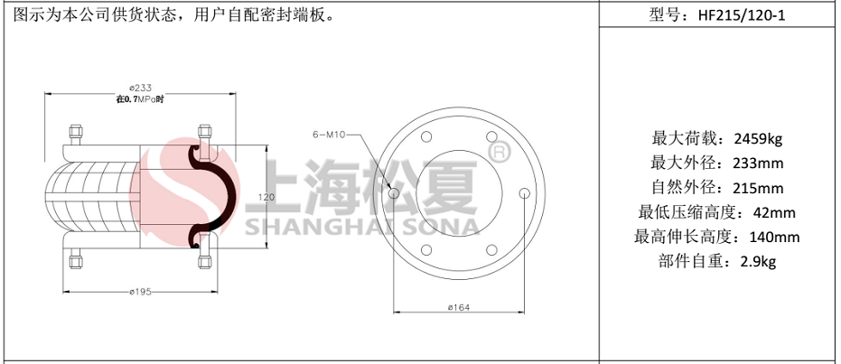 HF215/120-1法蘭式橡膠氣囊，糾偏氣囊
